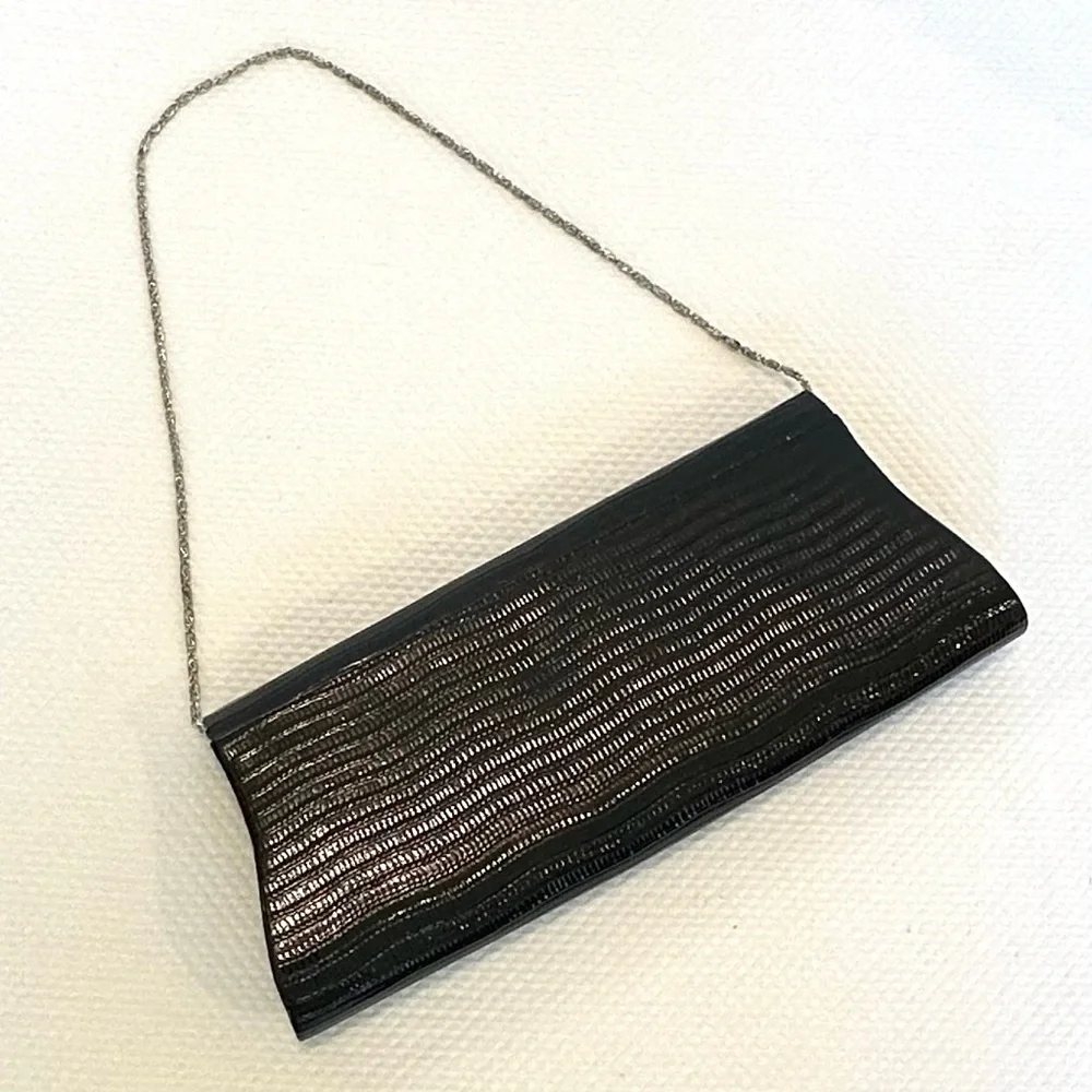 Vintage Retro Envelope Black‎ Y2K East West Textured Patent Clutch Shoulder Bag